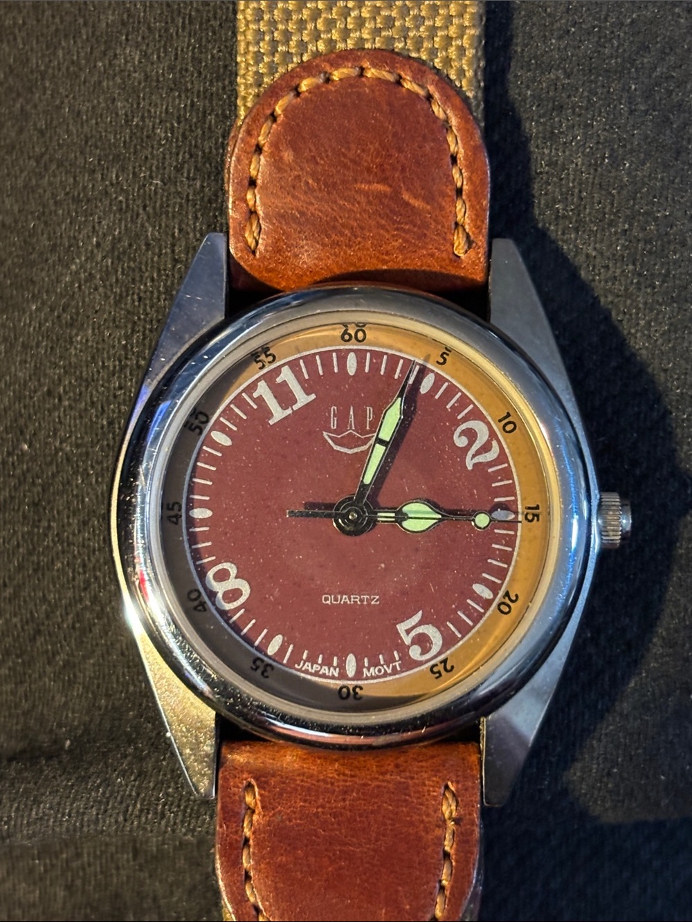 GAP Men's Brown Leather Strap Watch with Maroon Dial